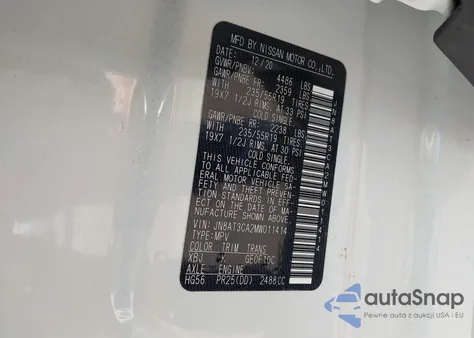 2021 Nissan Rogue Sl Fwd from USA, damaged, VIN JN8AT3CA2MW011414